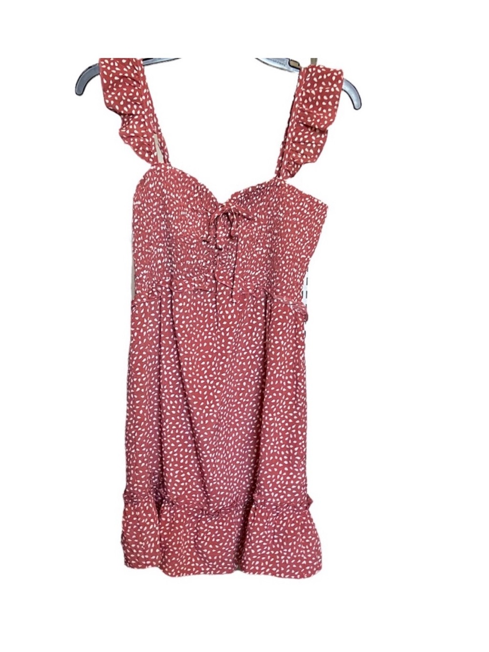 Ruffled Tie-Front Sundress in Dusty Rose Spot